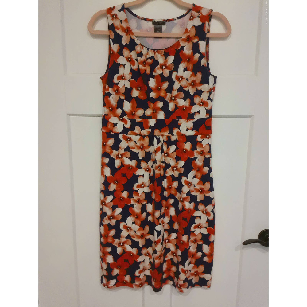 Ann Taylor Petite Blue Flowered Sleeveless Dress, Size S/P
